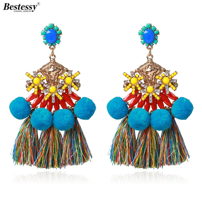 Женские богемные многоцветные длинные серьги с кисточками Za модные эффектные