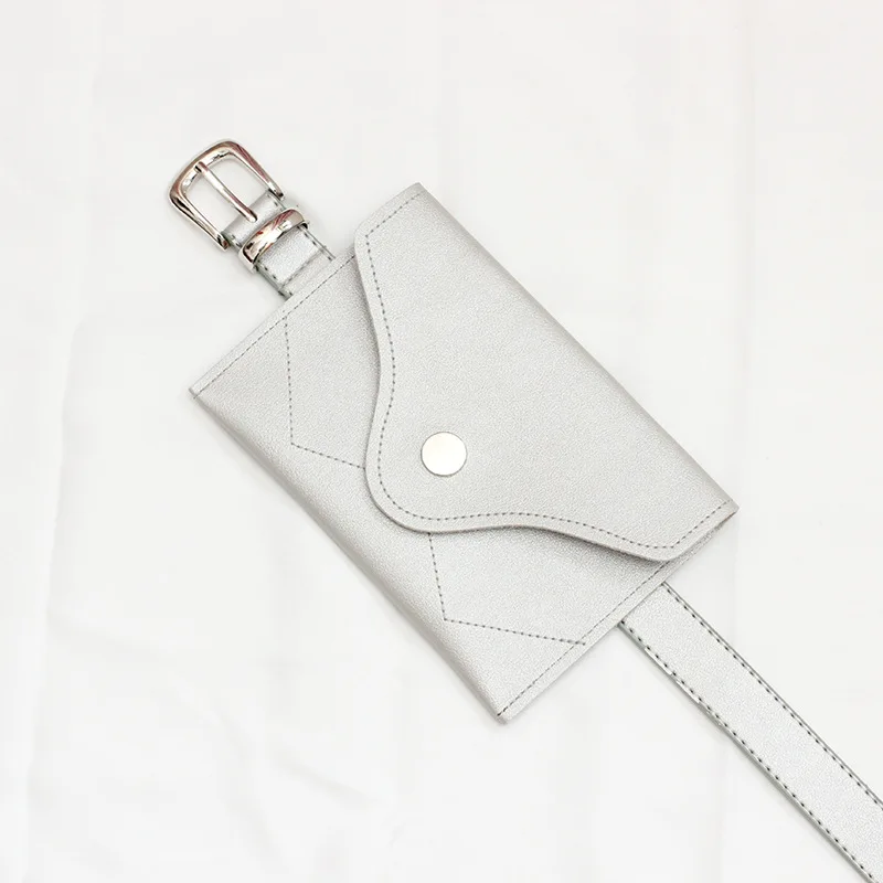 Fashion Women Fanny Pack Simple Vintage Mini Adjustable Phone Purse Key card Envelope bag high quality PU Leather Waist Bag - Цвет: Silver Silver buckle