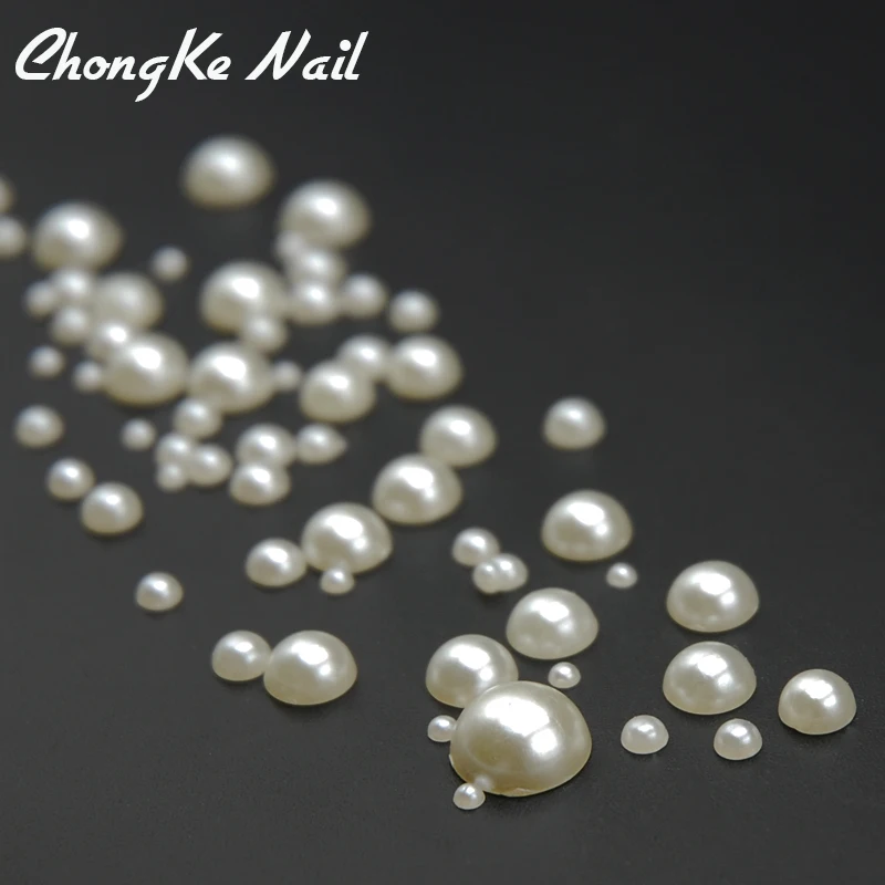 Полукруглые бусины разных размеров для украшения ногтей цвет слоновой