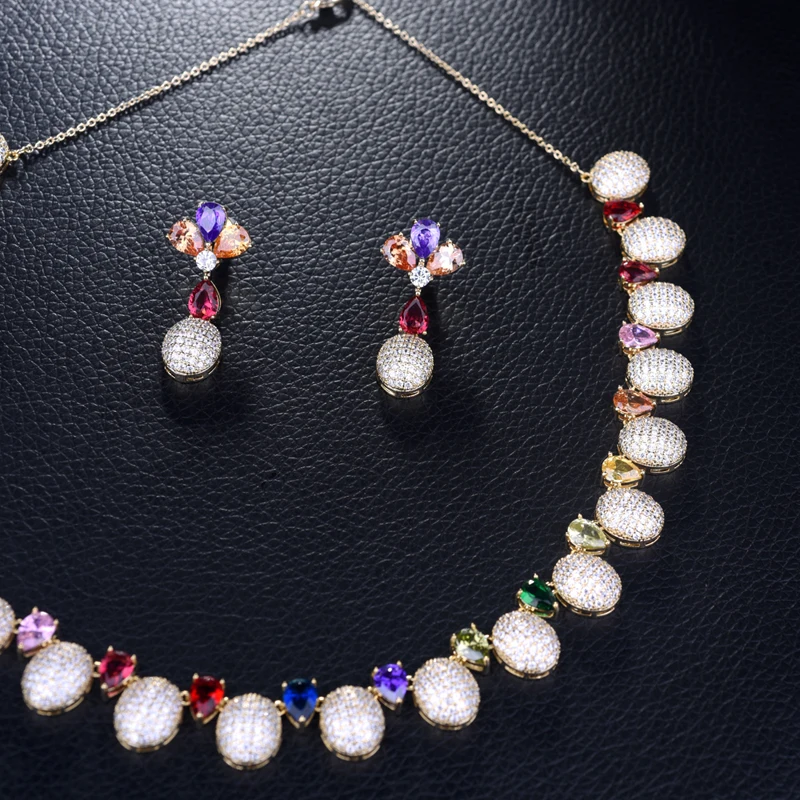 Be 8 New Elegant Shape Bridal Necklace Bracelet Earrings 2pcs Jewelry set Cubic Zirconia Big Wedding Set for Brides S381 | Украшения и
