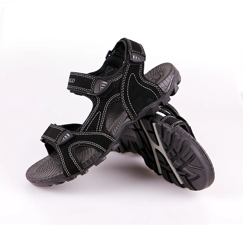 NAVIGO Men Leather Sandals Rubber Sole Summer Casual Shoes Sandal Mens Plus Size 12 Black Color | Обувь