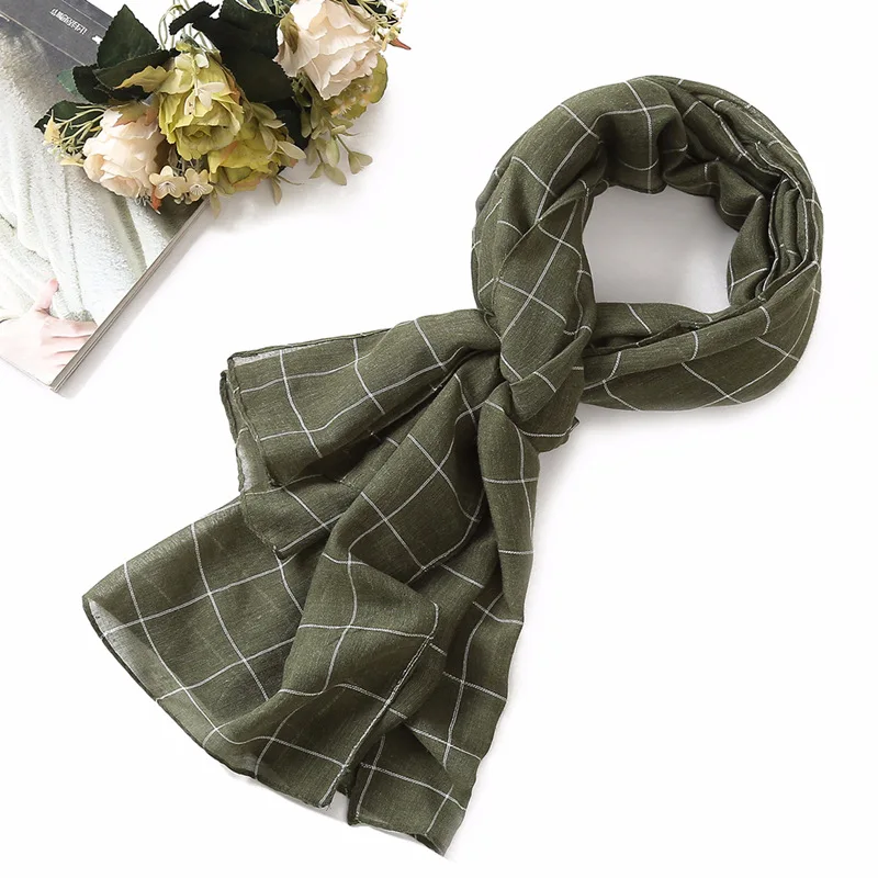 Army green Весенний женский шарф модные клетчатые хлопковые шарфы шали и палантины мягкие большие размеры пашмины женские шарфы шарф хиджаб - Цвет: Army green