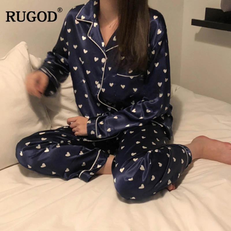 RUGOD Новые повседневные Женский комплект 2 шт. костюмы глянцевый шелк с длинным