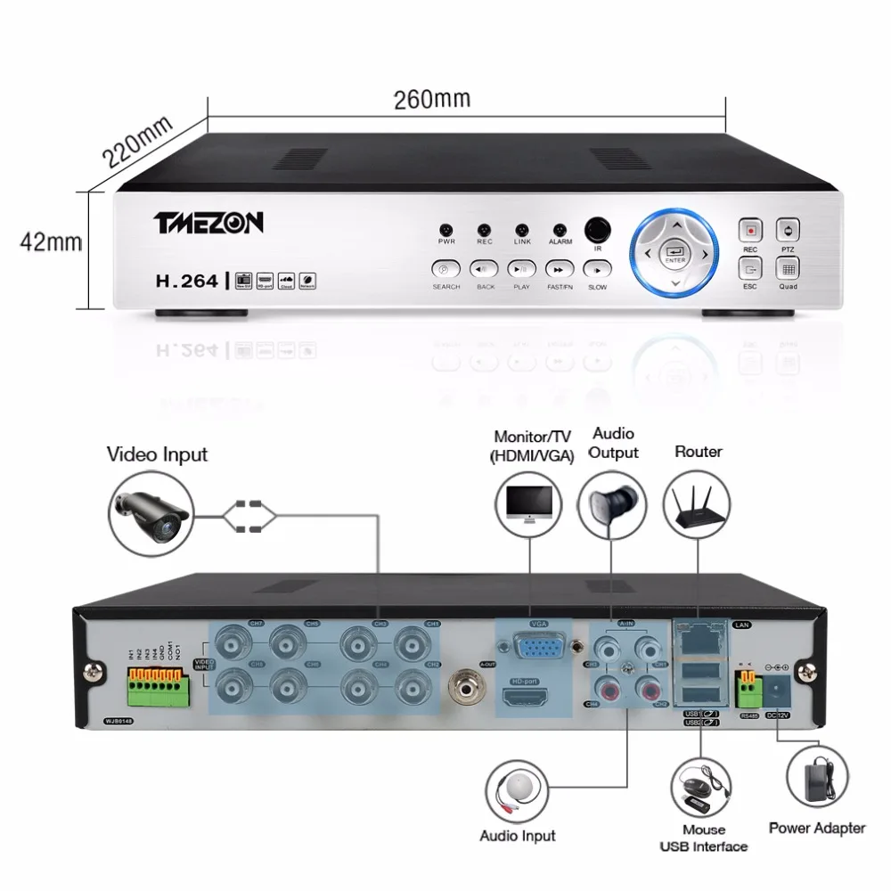 Купольная камера видеонаблюдения Tmezon HD 8 каналов 1080 P DVR шт. 1200TVL 720 домашняя