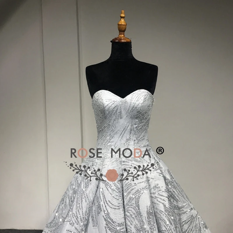 Rose Moda Luxury Gold Silver Glitter Wedding Dress 2018 Strapless Bling Wedding Ball Gown Arabic Wedding Gowns Photography Dress