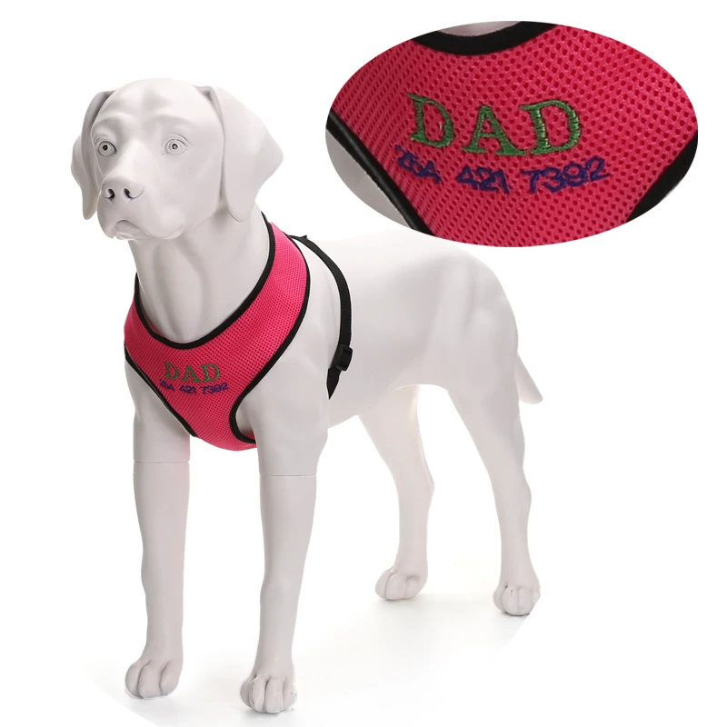 Personalized Soft Air Mesh Dog Harness Vest Embroidered Your Pet's Name and Number 1 pc Available 5 Colors | Дом и сад