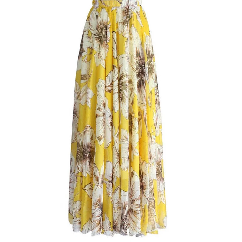 Женские длинные юбки для дам Boho Летние Плиссированные пляжные шифоновые