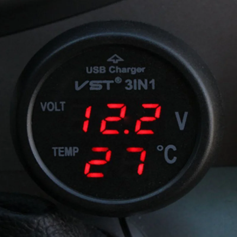 LED digital Display car Thermometer Car Voltmeter Universal for home 12V/24V auto USB Charger Mobile Phone meter | Автомобили и