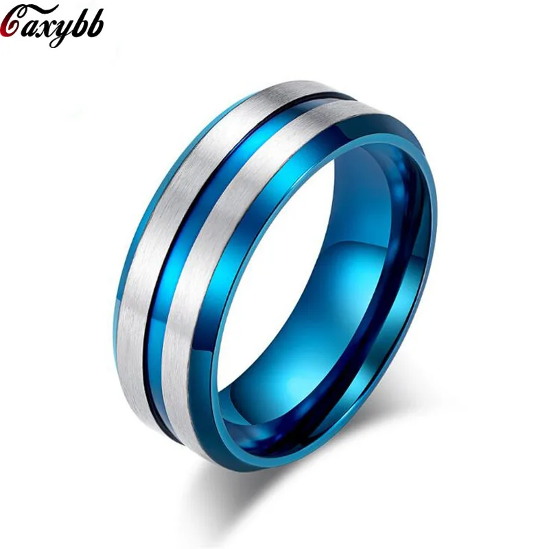 Men's Rings BASIC 8MM Wedding Engagement Band Black/Blue Stainless Steel Men Matte Brushed Center Male Jewelry Aneis Bague | Украшения