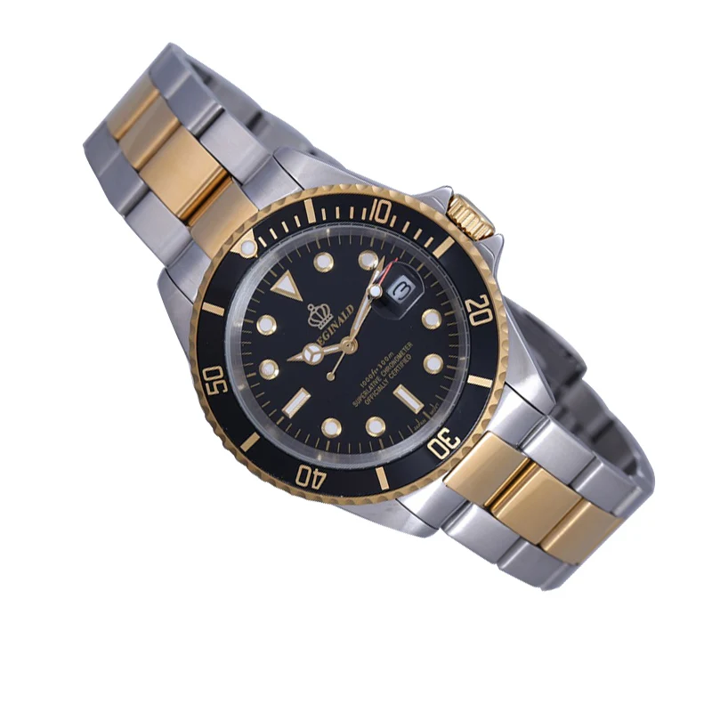 Новые повседневные Модные мужские Брендовые Часы золотые полосы GMT автомат