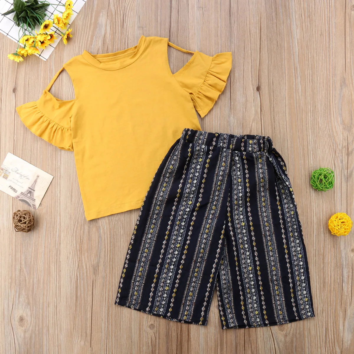 New Kids Baby Girl Off shoulder T Shirt Tops Striped Flared Pants Clothes Outfits Fashion Summer Girls | Детская одежда и обувь