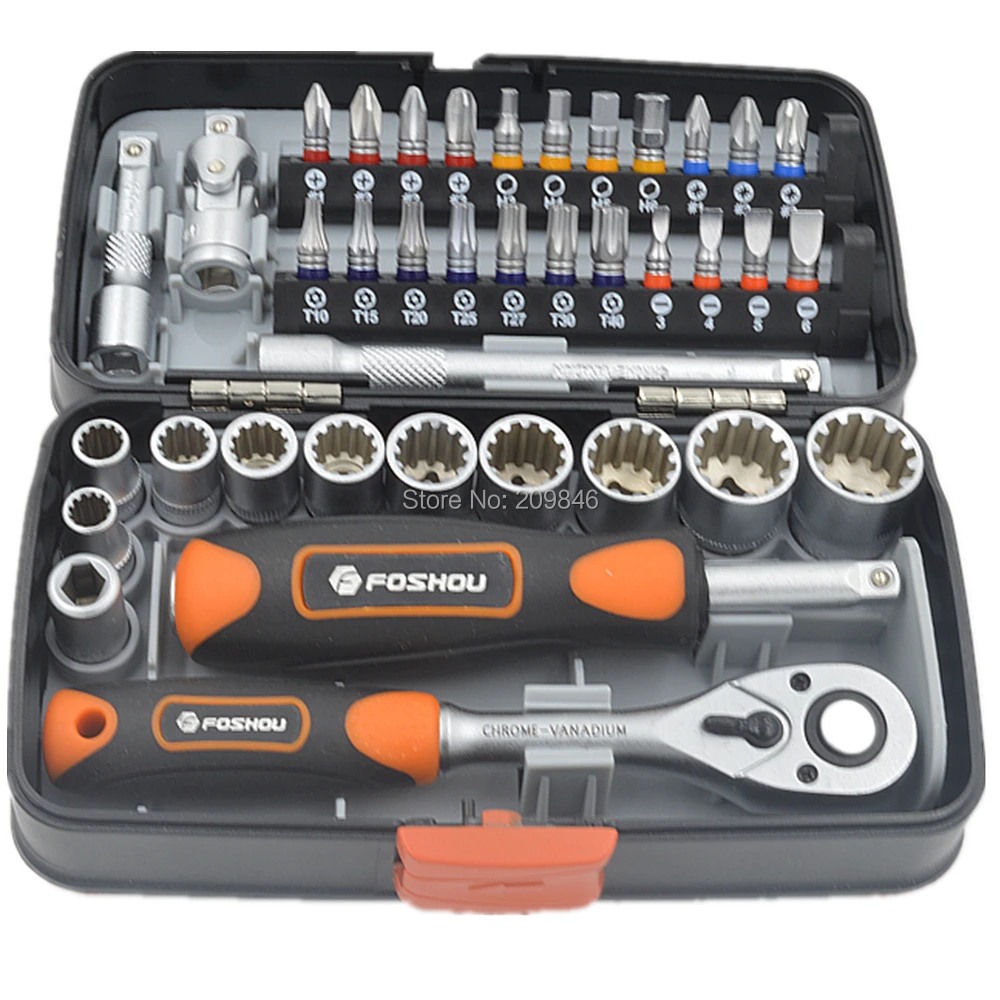 P073 FOSHOU FS-38 38PCS Industrial Mini socket ratchet wrench set 1/4 screwdriver head Auto Repair tools S2 material | Инструменты