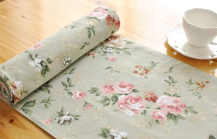 Canvas Shabby Chic Green Rose Rustic Home Decor table runner 4 Size for choose  Дом и