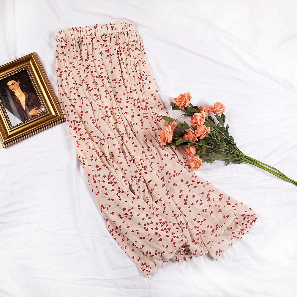 2019 Summer Floral Printing Chiffon Skirts Womens High Waist Pleated Long Skirt Korean Streetwear Women Clothes | Женская одежда