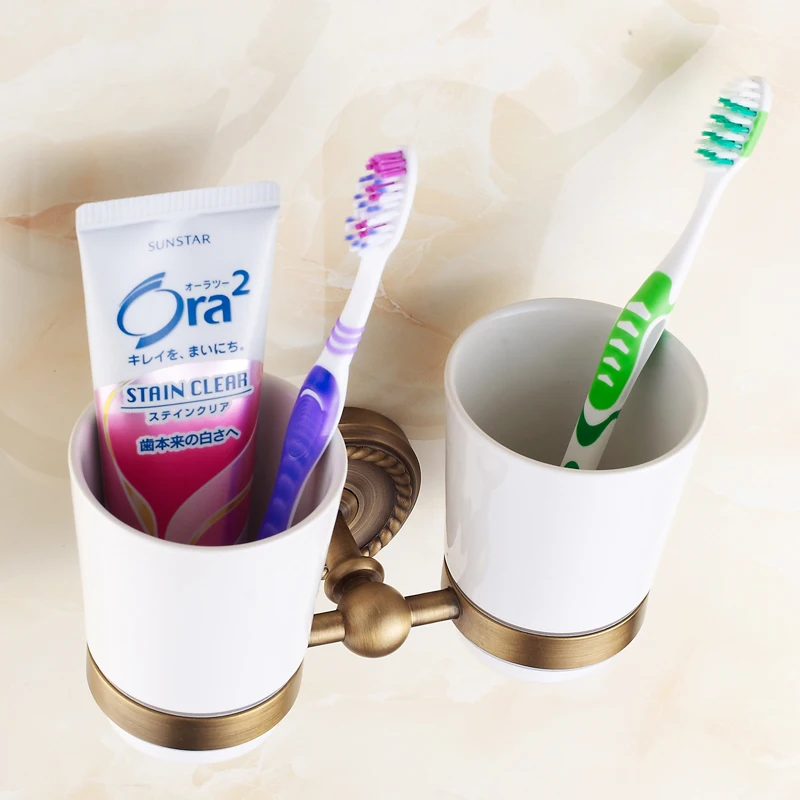 Держатели для чашек и стаканов 2 Керамика чашки античная латунь Зубная щётка