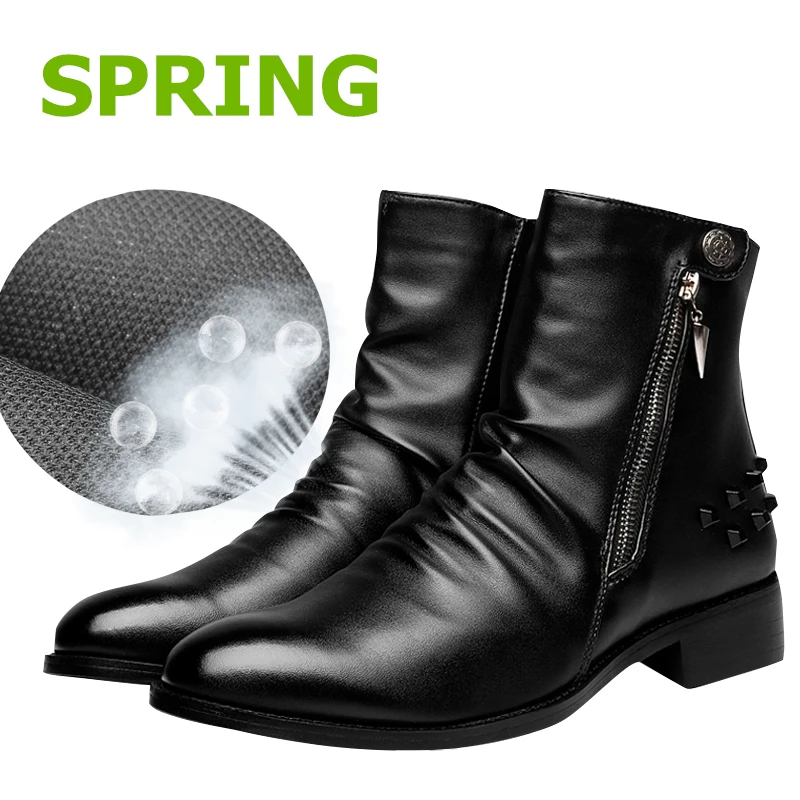 Spring Misalwa/мужские ботинки челси с острым носком на молнии; мотоботы; зимняя обувь в британском стиле; мужские Ботильоны под платье, увеличивающие рост - Цвет: Spring