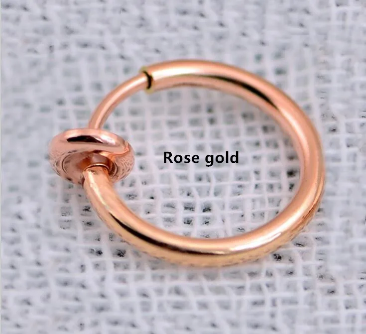 Rose gold Модный комплект одежды из 2 шт./пара губ Имитация пирсинга носа кольца черный нос кольца поддельный пирсинг 13 мм Лабрет, украшение для пирсинга носа клипса серьги ювелирные изделия из жемчуга - Окраска металла: Rose gold