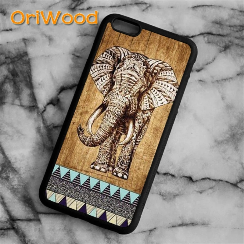 Чехол OriWood в виде индийского слона с деревянным дизайном для iPhone 5 6s 7 8 plus X XR XS 11 12 pro