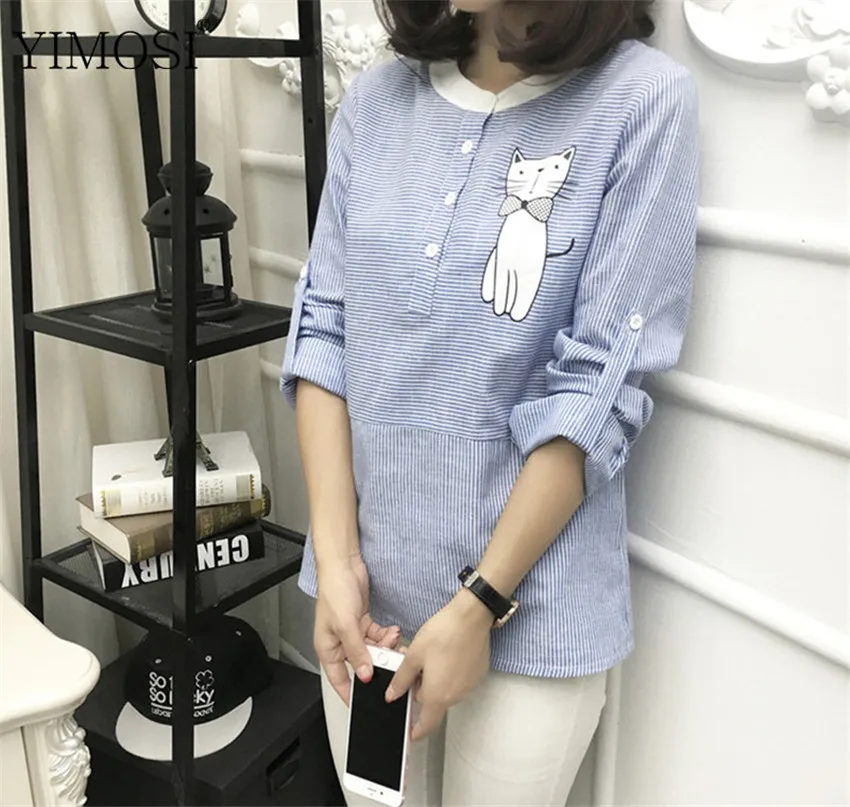 Блузка женская с длинным рукавом из хлопка и льна|ladies clothing|shirt femaleembroidery shirt |