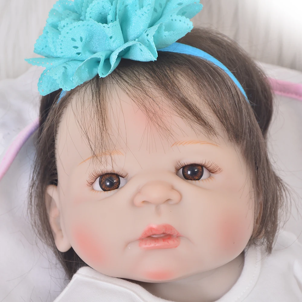 23 Inch Lifelike Reborn Girl Baby Doll Full Vinyl Body Handmade Silicone 57 cm Realistic Dolls Kids Xmas Gifts Fiber Hair | Игрушки и