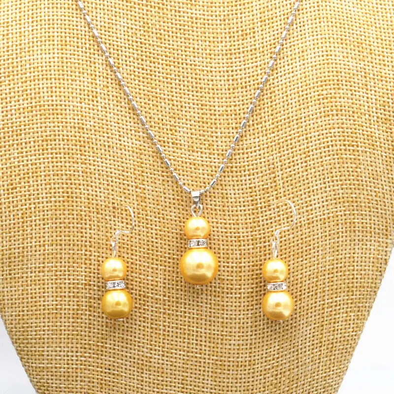 AA New-8-12mm-Golden-Sea-shell-Pearl-Wedding-Pendants-Necklace-Earrings-Set-AAA | Украшения и аксессуары