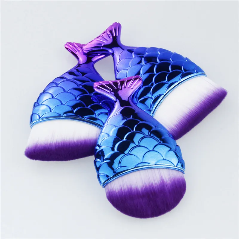 3pcs Fish Tail Diamond Mermaid Makeup Brushes Set Foundation Powder Blush Contour Face Brush Cosmetic Tool With Brush Cover 20