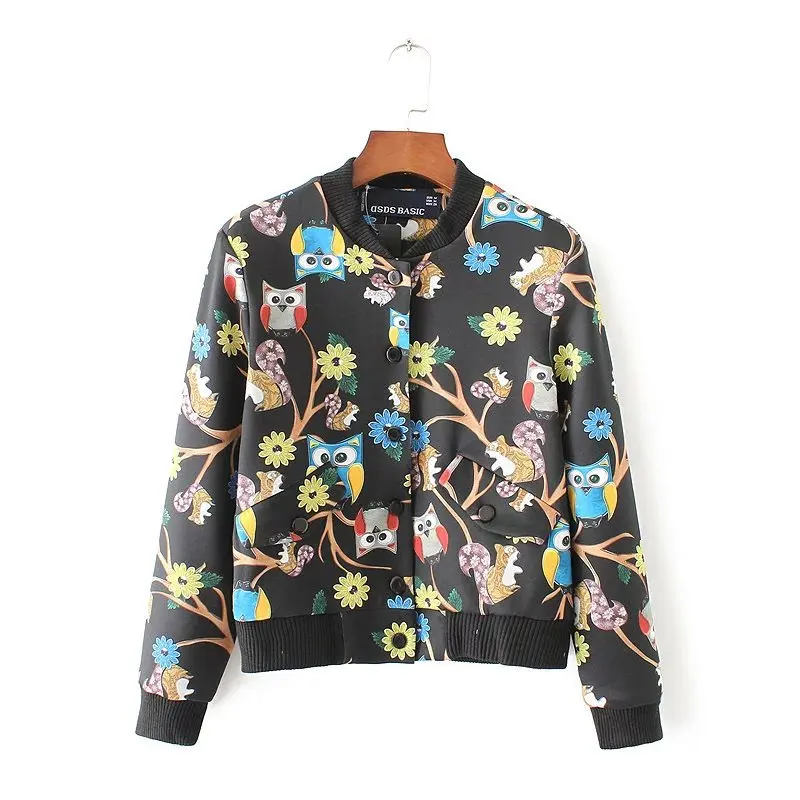 Женская укороченная куртка на молнии хлопковая куртка-бомбер с принтом Совы в