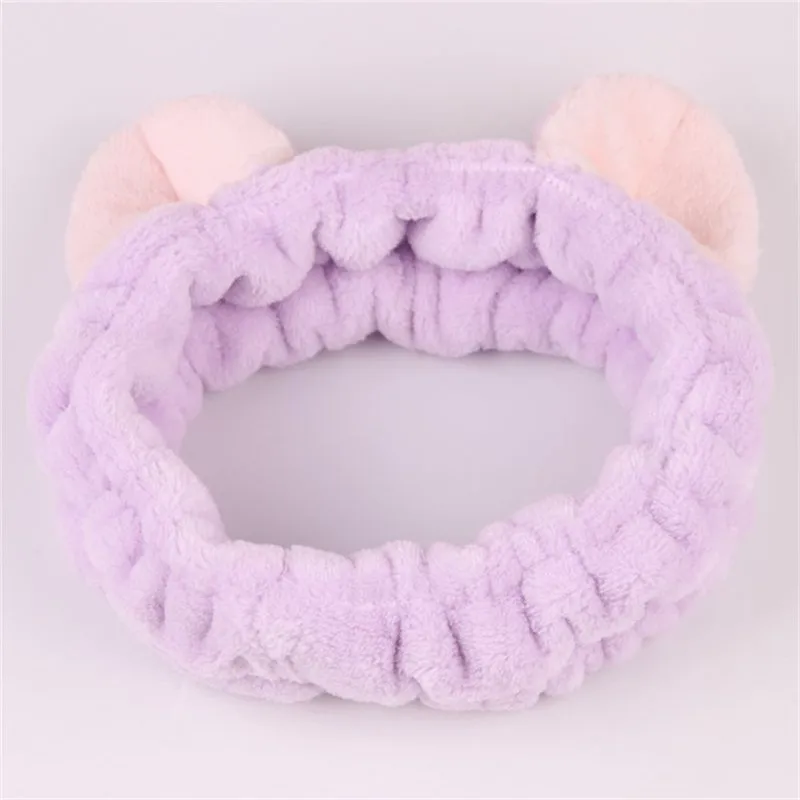 purple headband Милые кошачьи ушки, коралловые флисовые повязки для волос, Женская повязка для макияжа, банная маска для мытья лица, повязка на голову, галстуки для волос для девочек - Цвет: purple headband