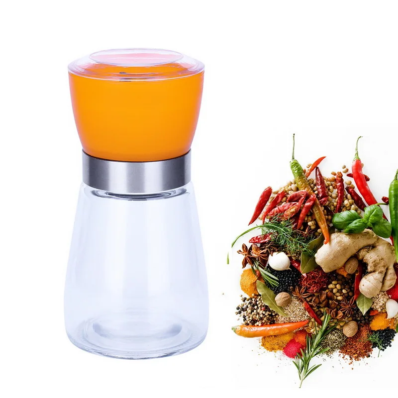 orange Junejour 1 шт. ручная мельница для соли, перца, специй, мельница с крышкой, керамическая сердцевина, барбекю, стеклянная перечная дробилка, бутылка, кухонный инструмент - Цвет: orange