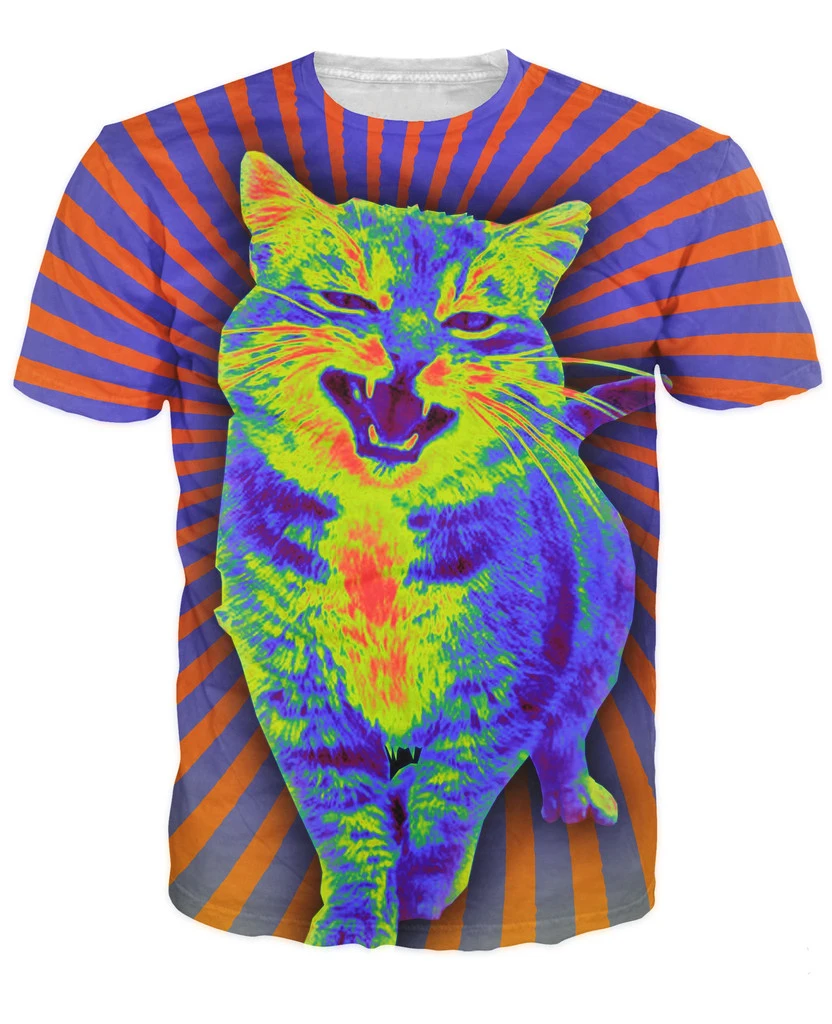 Психоделическая фотография унисекс 3d красочный Кот прогулка принт Летний стиль