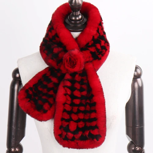 RED AND BLACK Горячая распродажа женский настоящий шарф из меха кролика рекс натуральный мягкий мех кролика Рекс Глушитель женский модный вязаный шарф из меха кролика рекс - Цвет: RED AND BLACK