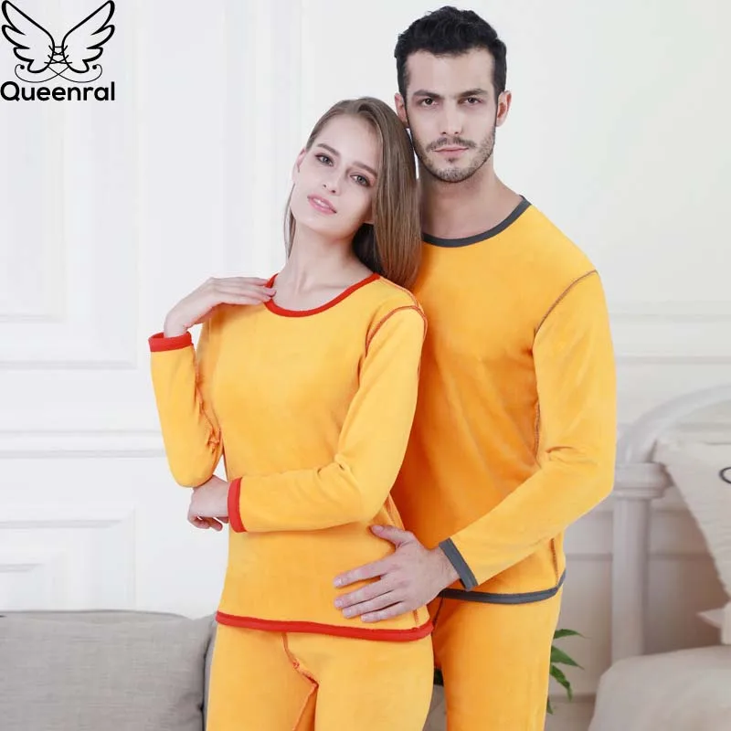 Queenral утепленное бархатное зимнее термобелье комплекты для женщин/мужчин вторая