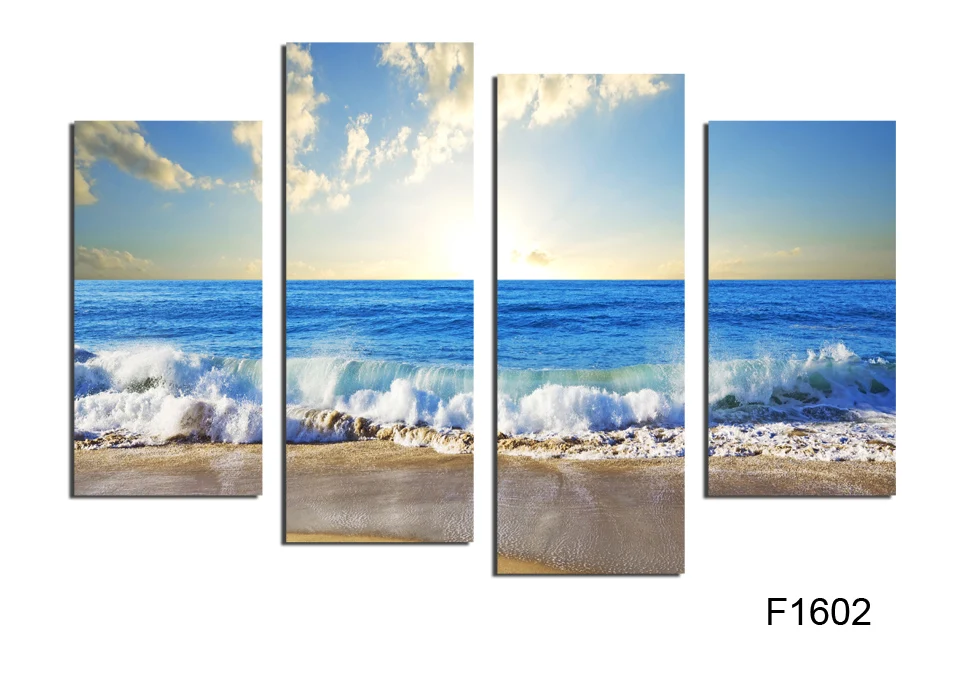

4 Panel Modern Wall Art Home Decoration Frameless Painting Canvas Prints Pictures Sea Scenery With Beach Unframed