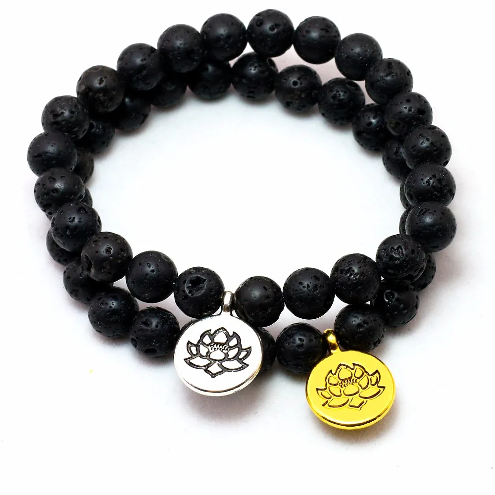 Браслет Mala Beads для женщин натуральный камень черная лава браслеты лотос