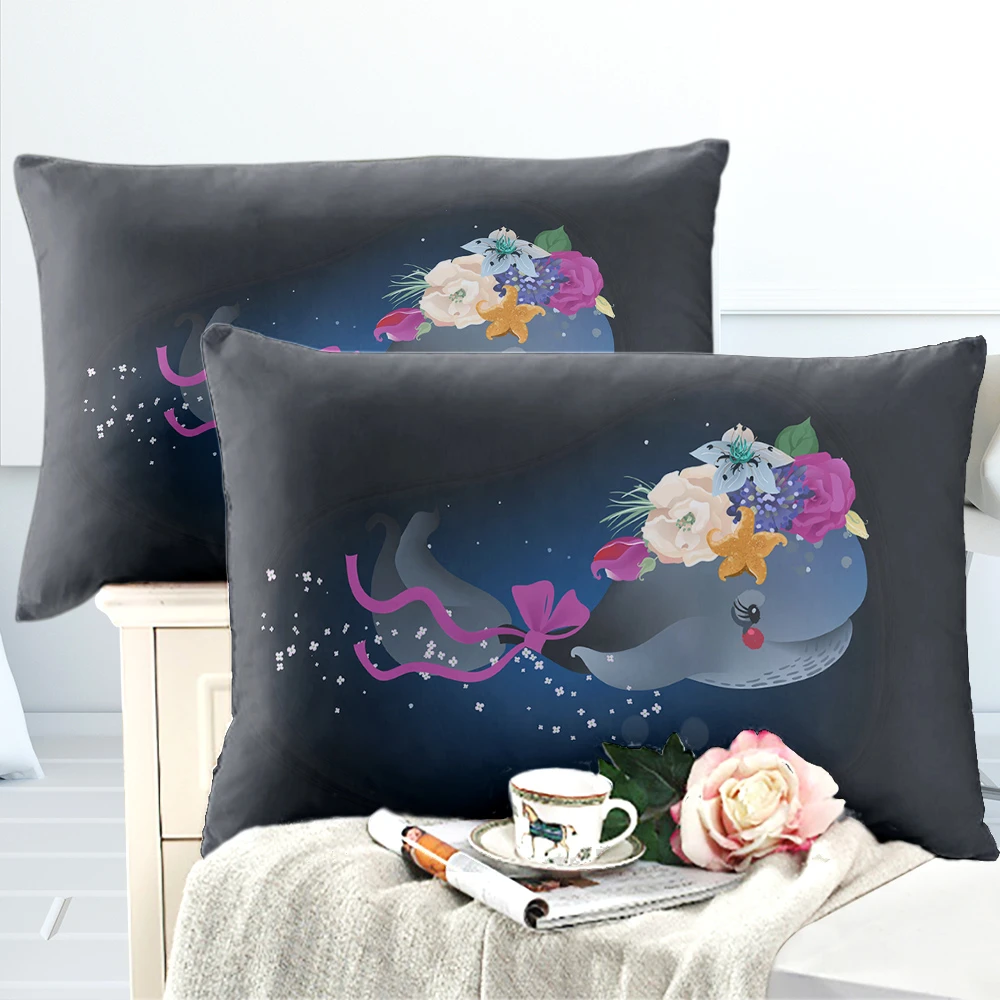 

Cartoon Ocean Whale Print Bedding Set Colorful Flowers Print Duvet Cover Set Kids Girls Bedclothes Festival Gift Bed Cover D45