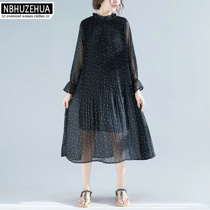 NBHUZEHUA женское платье 2019 летнее с рисунком в горошек длинные шифоновые платья