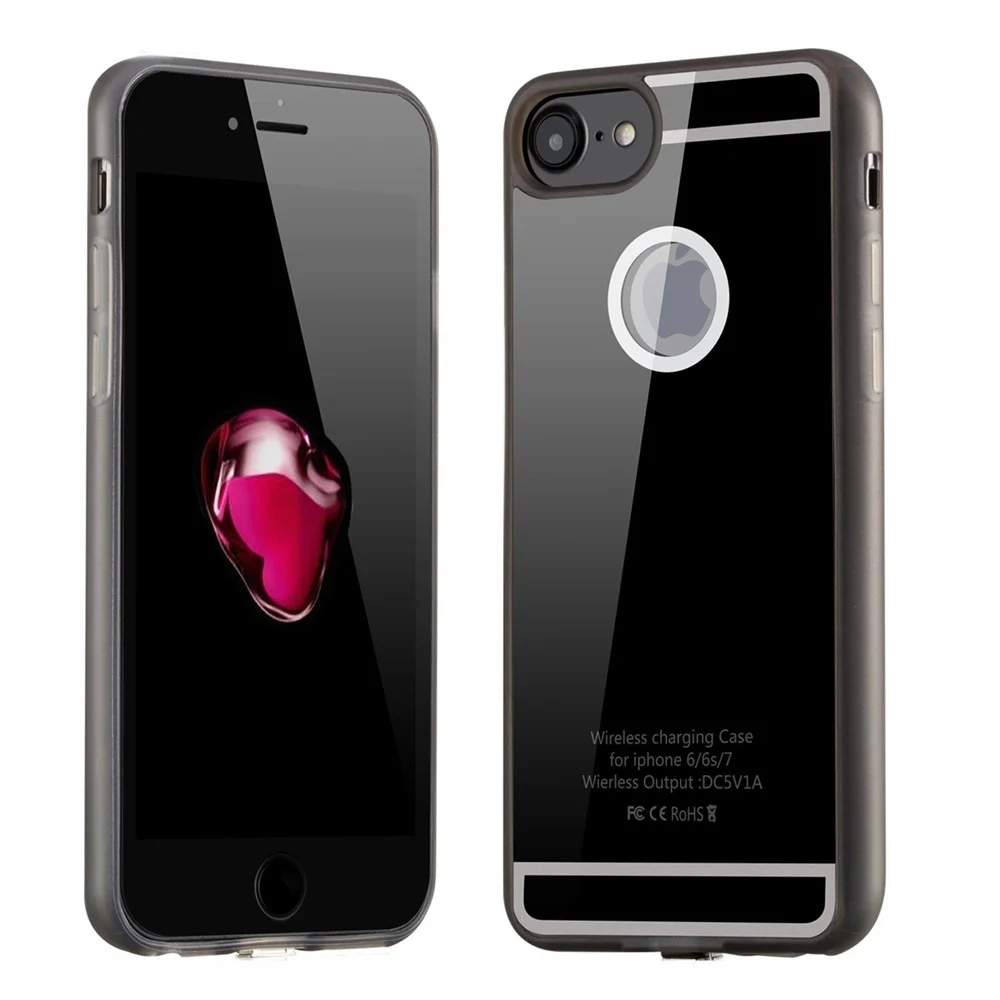 Black Tongdaytech Qi Беспроводное зарядное устройство приемник Coque чехол для телефона для iPhone 7 6 6s Plus чехол Беспроводная зарядка чехол для телефона - Цвет: Black