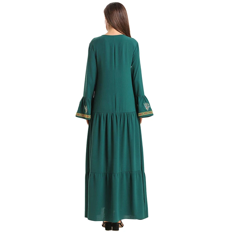 Женское модное платье с круглым вырезом и вышивкой Abaya мусульманское в Дубае