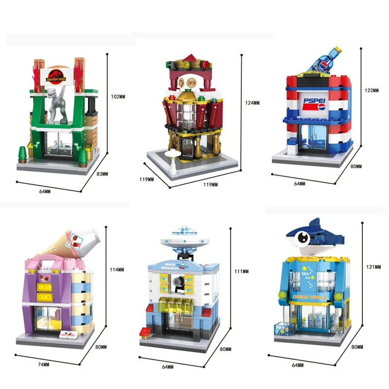 

City mini street view building block pepsi Ice cream cola drink shop Dinosaur Museum ocean World space research bricks toys