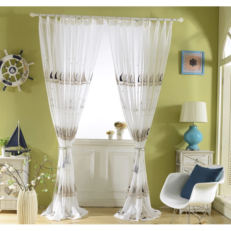 Тюлевая занавеска для детской голубая с вышивкой мальчиков спальни на заказ окно