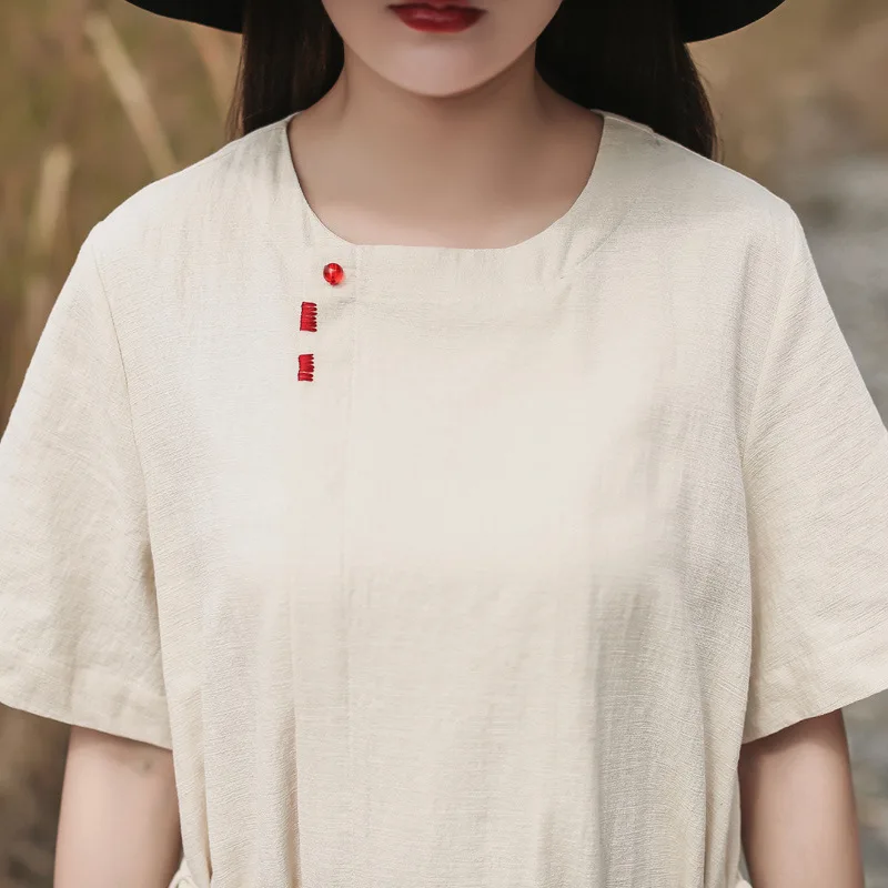 Новинка 2019 летнее платье винтажное свободное одноцветное с поясом до середины