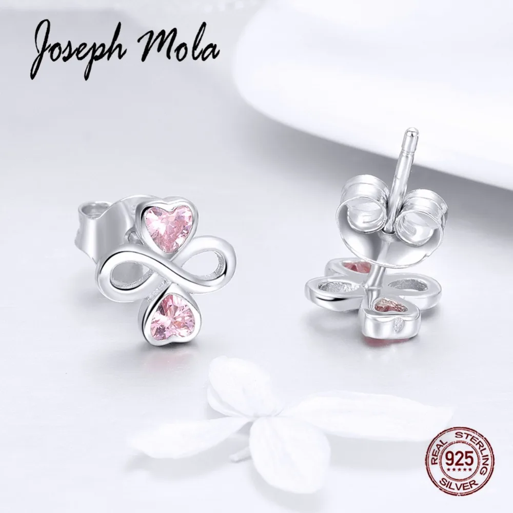 Joseph Mola 925 Sterling Silver Clear Pink lovely heart CZ Stone Stud Earrings for Women Party Birthday Gift Anniversary | Украшения и