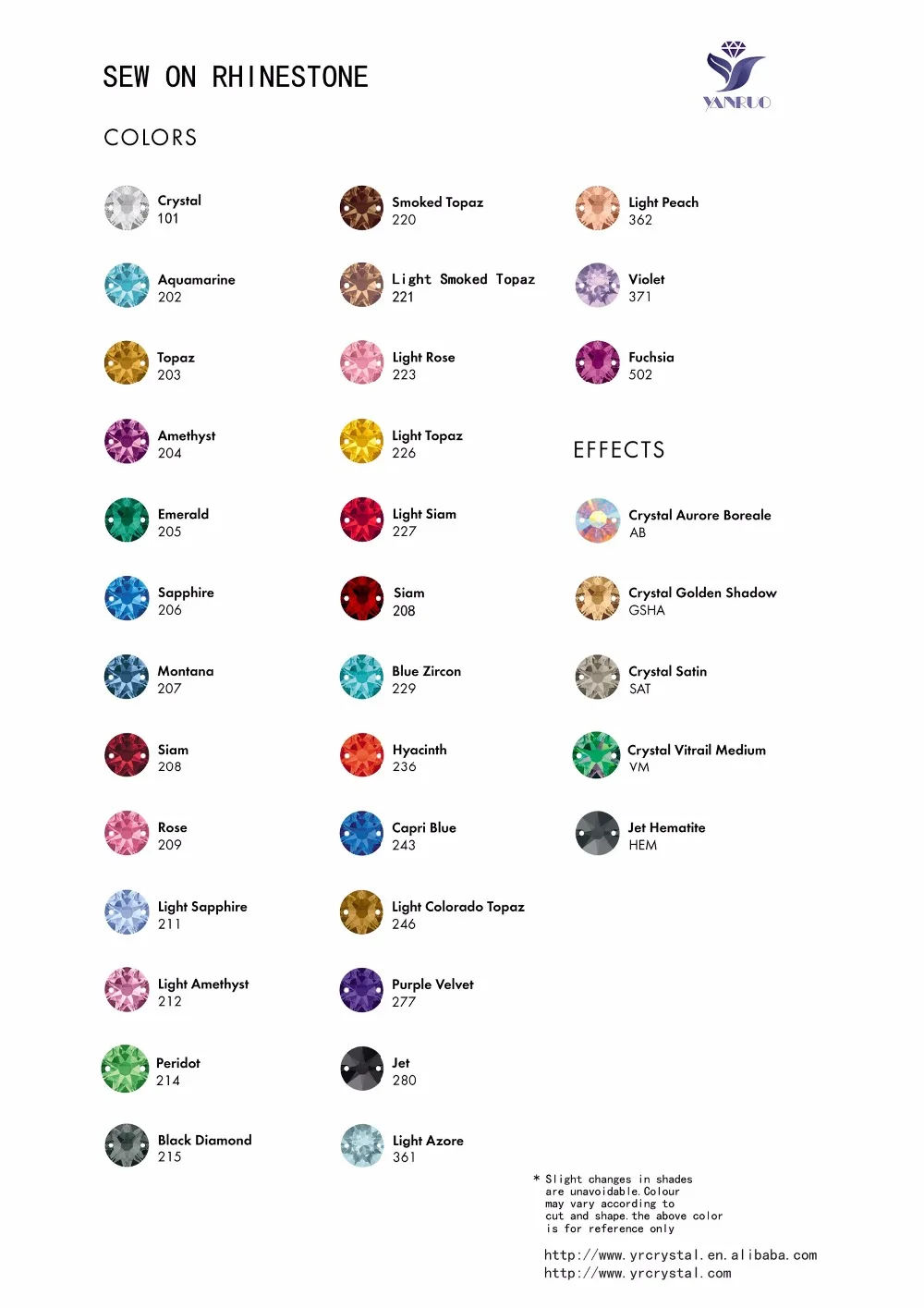 Искусственные камни и кристаллы для рукоделия YANRUO 3265 Cosmic все размеры