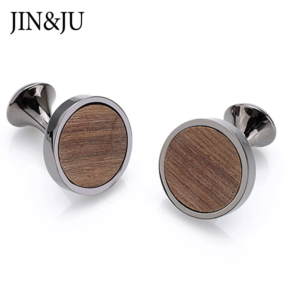 JIN& JU горячие новые круглые деревянные Запонки Ежик сандаловое дерево Запонки Свадебные Лучшие мужские подарки и подарки для мужчин с подарочной коробкой