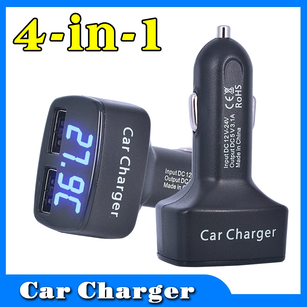 KEBIDU автомобиля Зарядное устройство 4 в 1 Dual USB DC 5V 3.1A Универсальный адаптер с
