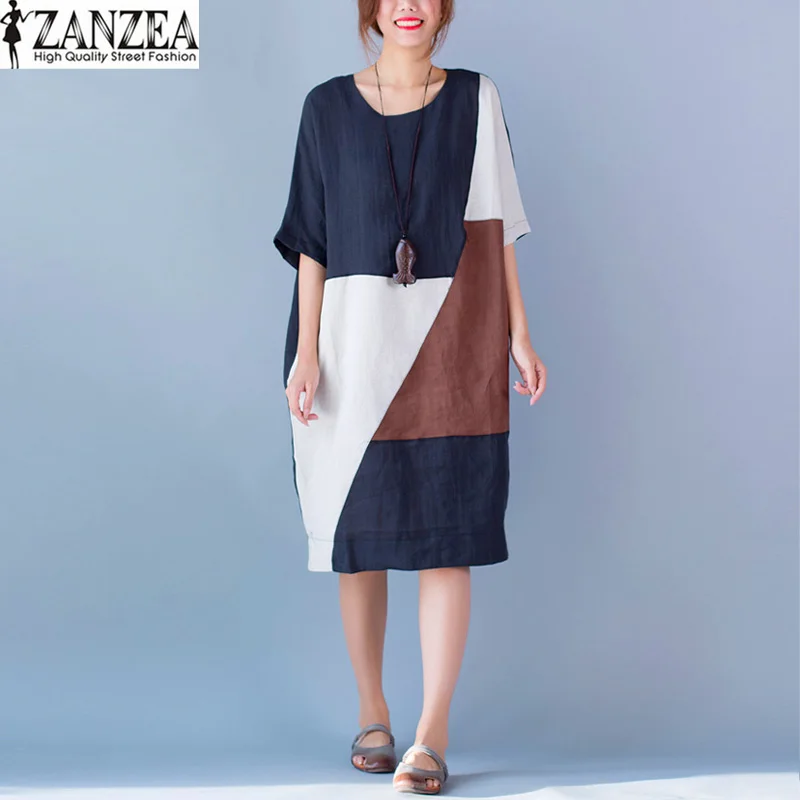 Новая мода ZANZEA Oversize Лоскутная Повседневный Кафтан Vestido 2019 женские летние