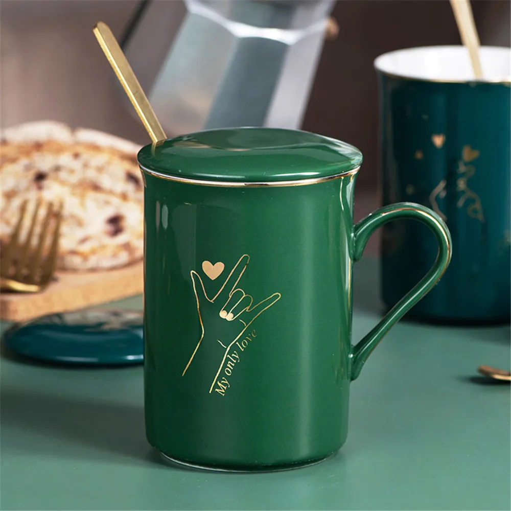 Creative Ceramic Coffee Mug Milk Tea Procelain Cup Gold Plated Love Print With Handle Mugs Couple Gifts Home Drinkware 300ML | Дом и сад