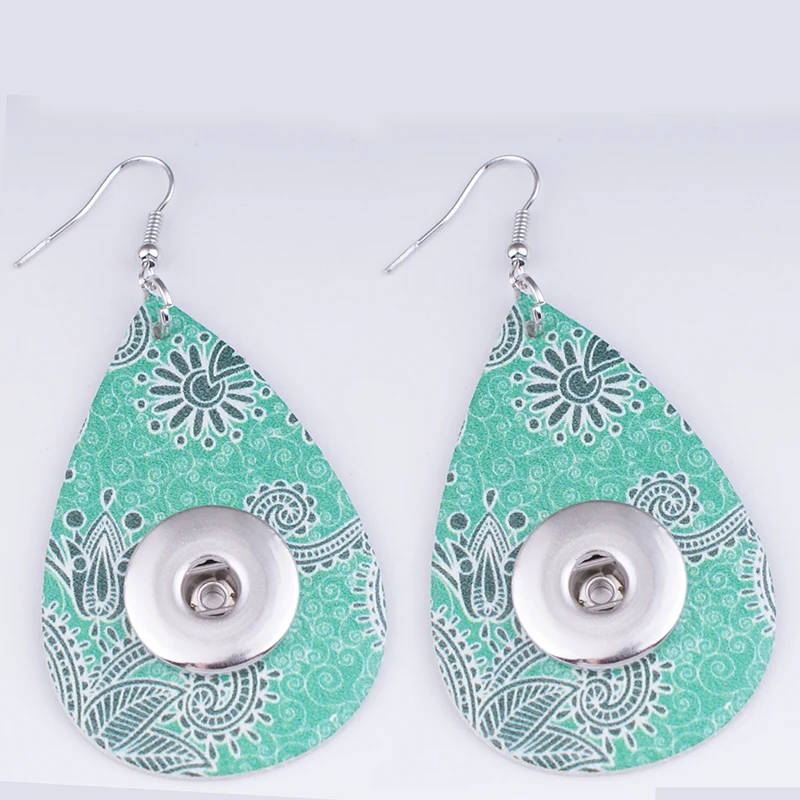 FH6222 classical Bohemia flower water drop PU Leather 18mm Snap Button Jewelry earrings European and American style | Украшения и