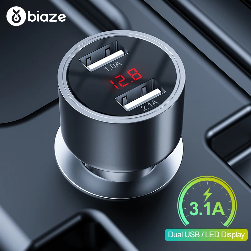 Biaze 5V 3.1A устройство для автомобиля с двумя портами USB Зарядное светодиодный