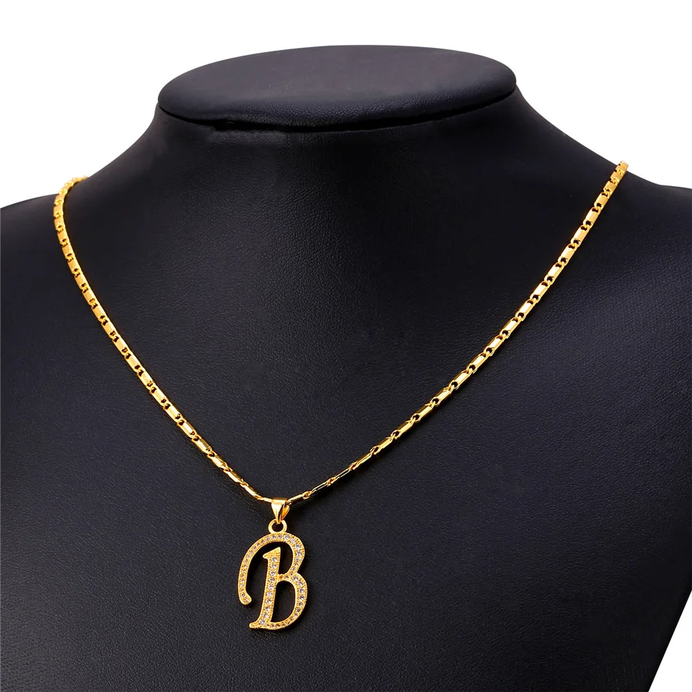 U7 Алфавит B Письмо Подвеска Ожерелье Для Женщин/ Мужчин Ювелирные Изделия Цепочки